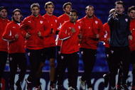 GLASGOW, SCOTLAND - NOVEMBER 23:  Players of VFB Stuttgart train at Ibrox stadium ahead of their Champion League match against Rangers on November 23, 2009 in Glasgow, Scotland.  (Photo by Jeff J Mitchell/Getty Images)