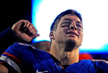 GAINESVILLE, FL - NOVEMBER 7: Quarterback Tim Tebow #15 of the Florida Gators celebrates after a victory against the Vanderbilt Commodores  on November 7, 2009 at Ben Hill Griffin Stadium in Gainesville, Florida.  (Photo by Al Messerschmidt/Getty Images) 