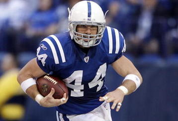 INDIANAPOLIS - NOVEMBER 8:  Dallas Clark #44 of the Indianapolis Colts runs with the ball during the NFL game against the Houston Texans at Lucas Oil Stadium on November 8, 2009 in Indianapolis, Indiana.  The Colts defeated the Texans 20-17.  (Photo by Andy Lyons/Getty Images)