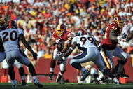 LANDOVER, MD - NOVEMBER 15:  Quinton Ganther #35 of the Washington Redskins runs the ball against the Denver Broncos at FedExField on November 15, 2009 in Landover, Maryland. The Redskins defeated the Broncos 27-17. (Photo by Larry French/Getty Images)