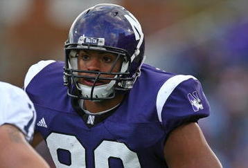 EVANSTON, IL - OCTOBER 31: Corey Wootton #99 of the Northwestern Wildcats rushes the passer against the Penn State Nittany Lions at Ryan Field on October 31, 2009 in Evanston, Illinois. Penn State defeated Northwestern 34-13. (Photo by Jonathan Daniel/Getty Images)