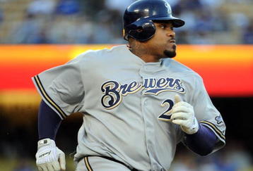 LOS ANGELES, CA - AUGUST 5:  Prince Fielder #28 of the Milwaukee Brewers grounds out against the Los Angeles Dodgers during the first inning at Dodger Stadium August 5, 2009 in Los Angeles, California.  (Photo by Harry How/Getty Images)