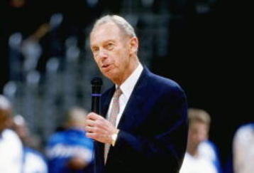 6 Feb 1999: Owner Abe Pollin of the Washington Wizards talks to the crowd during the game against the Washington Wizards at the MCI Center in Washington,D.C. The Wizards defeated the Raptors 98-97. Mandatory Credit: Ezra O. Shaw  /Allsport
