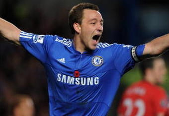 LONDON, ENGLAND - NOVEMBER 08:  John Terry of Chelsea celebrates after scoring the opening goal during the Barclays Premier League match between Chelsea and Manchester United at Stamford Bridge on November 8, 2009 in London, England.  (Photo by Shaun Botterill/Getty Images)