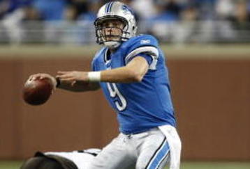 DETROIT, MI - NOVEMBER 22: Matthew Stafford #9 of the Detroit Lions passes the football against the Cleveland Browns at Ford Field on November 22, 2009 in Detroit, Michigan. Pass interference was called on the pass as time expired, giving the Lions one last play. The Lions came from behind to defeat the Browns 38-37. (Photo by Joe Robbins/Getty Images)