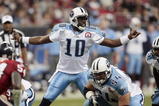 HOUSTON - NOVEMBER 23:  Quarterback Vince Young #10 of the Tennessee Titans changes the play at the line of scrimmage against the Houston Texans at Reliant Stadium on November 23, 2009 in Houston, Texas.  (Photo by Bob Levey/Getty Images)