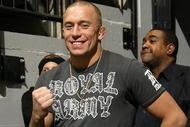 TORONTO - FEBRUARY 5: Ultimate Fighter Georges St-Pierre attends the Toronto Maple Leafs game against the Florida Panthers during a fight during their NHL game at the Air Canada Centre February 5, 2008 in Toronto, Ontario, Canada. (Photo By Dave Sandford/Getty Images)