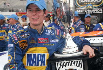 DOVER, DE - SEPTEMBER 25:  Ryan Truex, driver ofd the #00 NAPA Toyota, celebrates winning the 2009 NASCAR Camping World Series East Championship after the   NASCAR Camping World Series East Sunoco 150 at Dover International Speedway on September 25, 2009 in Dover, Delaware.  (Photo by Jerry Markland/Getty Images for NASCAR)