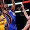 LOS ANGELES, CA - NOVEMBER 24: Wilson Chandler #21 of the New York Knicks elevates to score against Lamar Odom #7 and Jordan Farmar #5 of the Los Angeles Lakers during the fourth quarter of the NBA game at Staples Center on November 24, 2009 in Los Angeles, California. NOTE TO USER: User expressly acknowledges and agrees that, by downloading and/or using this Photograph, user is consenting to the terms and conditions of the Getty Images License Agreement. (Photo by Kevork Djansezian/Getty Images)