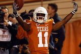 AUSTIN, TX - NOVEMBER 21:  Wide receiver James Kirkendoll #11 of the Texas Longhorns celebrates a touchdown against the Kansas Jayhawks at Darrell K Royal-Texas Memorial Stadium on November 21, 2009 in Austin, Texas.  (Photo by Ronald Martinez/Getty Images)