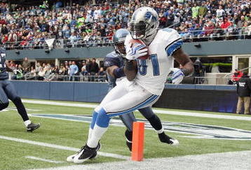 SEATTLE - NOVEMBER 08: Wide receiver Calvin Johnson #81 of the Detroit Lions makes a catch at the one-yard line against Marcus Trufant #23 of the Seattle Seahawks on November 8, 2009 at Qwest Field in Seattle, Washington. Johnson was ruled out of bounds on the play and the Seahawks defeated the Lions 32-20. (Photo by Otto Greule Jr/Getty Images)