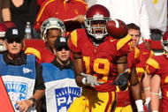 LOS ANGELES - NOVEMBER 14: Wide receiver Brice Butler #19 of the USC Trojans makes a catch against the Stanford Cardinal on November 14, 2009 at the Los Angeles Coliseum in Los Angeles, California. Stanford won 55-21. (Photo by Stephen Dunn/Getty Images)