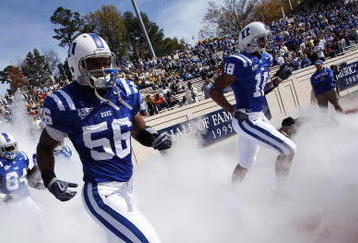 DURHAM, NC - NOVEMBER 14:  The Duke Blue Devils take the field before the game against the Georgia Tech Yellow Jackets at Wallace Wade Stadium on November 14, 2009 in Durham, North Carolina. (Photo by Joe Robbins/Getty Images)