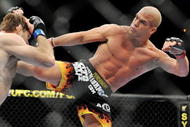 LAS VEGAS - NOVEMBER 21: Tito Ortiz (R) battles Forrest Griffin (L) during their Light Heavyweight Fight at the UFC 106 at Mandalay Bay Events Center on November 21, 2009 in Las Vegas, Nevada. (Photo by Jon Kopaloff/Getty Images)