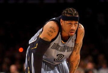 LOS ANGELES, CA - NOVEMBER 06:  Allen Iverson #3 of the Memphis Grizzlies on the court against the Los Angeles Lakers on November 6, 2009 at Staples Center in Los Angeles, California. The Lakers won 114-98. NOTE TO USER: User expressly acknowledges and agrees that, by downloading and/or using this Photograph, user is consenting to the terms and conditions of the Getty Images License Agreement.  (Photo by Stephen Dunn/Getty Images)