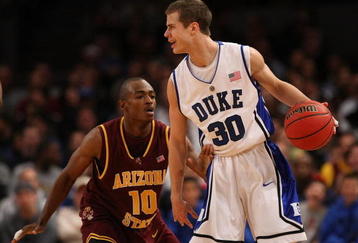 NEW YORK - NOVEMBER 25: Jon Scheyer #30 of the Duke Blue Devils dribbles the ball in front of Jamelle McMillan #10 of the Arizona State Sun Devils at Madison Square Garden on November 25, 2009 in New York, New York.  (Photo by Nick Laham/Getty Images)