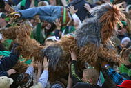 SOUTH BEND, IN - OCTOBER 17: Student fans of the Notre Dame Fighting Irish, including one in a Star Wars 'Wookie' costume, celebrate a touchdown against the USC Trojans at Notre Dame Stadium on October 17, 2009 in South Bend, Indiana. USC defeated Notre Dame 34-27. (Photo by Jonathan Daniel/Getty Images)