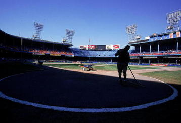 2 Sep 1999: A general view of a groundkeeper before a game between the Texas Rangers and  the Detroit Tigers at Tiger Stadium in Detroit, Michigan. The Tigers defeated the Rangers 8-7. Mandatory Credit: Tom Pidgeon  /Allsport