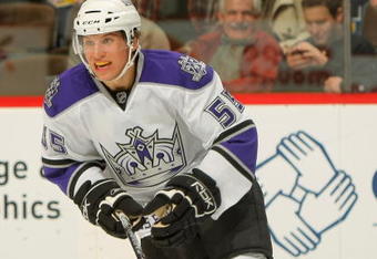 DENVER - SEPTEMBER 23:  Brayden Schenn #55 of the Los Angeles Kings skates against the Colorado Avalanche during preseason NHL action at the Pepsi Center on September 23, 2009 in Denver, Colorado. The Avalanche defeated the Kings 3-2.  (Photo by Doug Pensinger/Getty Images)