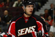 OTTAWA - MARCH 11: Jason Spezza #19 of the Ottawa Senators reacts to what he thinks is a bad penalty call in a game against the Tampa Bay Lightning on March 11, 2009 at the Scotiabank Place in Ottawa, Ontario, Canada. (Photo by Phillip MacCallum/Getty Images)