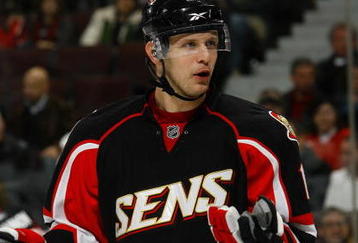 OTTAWA - MARCH 11:  Jason Spezza #19 of the Ottawa Senators reacts to what he thinks is a bad penalty call in a game against the Tampa Bay Lightning on March 11, 2009 at the Scotiabank Place in Ottawa, Ontario, Canada. (Photo by Phillip MacCallum/Getty Images)