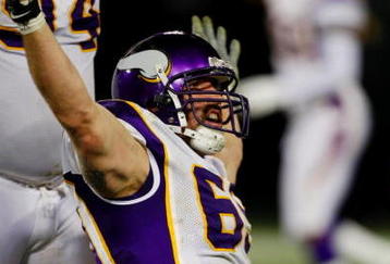 GREEN BAY, WI - NOVEMBER 01: Jared Allen #69 of the Minnesota Vikings celebrates after sacking quarterback Aaron Rodgers #12 of the Green Bay Packers during the third quarter of the game at Lambeau Field on November 1, 2009 in Green Bay, Wisconsin. (Photo by Scott Boehm/Getty Images)