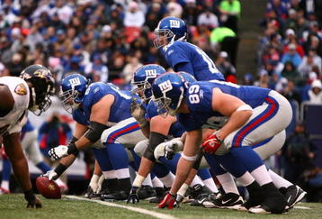 EAST RUTHERFORD, NJ - NOVEMBER 16:  A view of the offensive line of the New York Giants against the Baltimore Ravens during their game on November 16, 2008 at Giants Stadium in East Rutherford, New Jersey.  (Photo by Al Bello/Getty Images)