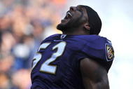 BALTIMORE - NOVEMBER 22:  Ray Lewis #52 of the Baltimore Ravens is introduced before the game against the Indianapolis Colts at M&T Bank Stadium on November 22, 2009 in Baltimore, Maryland. The Colts defeated the Ravens 17-15. (Photo by Larry French/Getty Images)