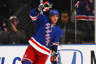 NEW YORK - NOVEMBER 23: Marian Gaborik #10 of the New York Rangers celebrates his first period goal against the Columbus Blue Jackets at Madison Square Garden on November 23, 2009 in New York, New York. (Photo by Bruce Bennett/Getty Images)