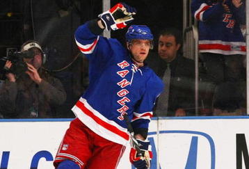 NEW YORK - NOVEMBER 23: Marian Gaborik #10 of the New York Rangers celebrates his first period goal against the Columbus Blue Jackets at Madison Square Garden on November 23, 2009 in New York, New York. (Photo by Bruce Bennett/Getty Images)