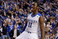 LEXINGTON, KY - NOVEMBER 19: John Wall #11 of the Kentucky Wildcats celebrates during the game against the Sam Houston State Bearkats at Rupp Arena on November 19, 2009 in Lexington, Kentucky.  (Photo by Andy Lyons/Getty Images)
