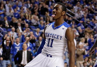 LEXINGTON, KY - NOVEMBER 19: John Wall #11 of the Kentucky Wildcats celebrates during the game against the Sam Houston State Bearkats at Rupp Arena on November 19, 2009 in Lexington, Kentucky.  (Photo by Andy Lyons/Getty Images)