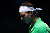 LONDON, ENGLAND - NOVEMBER 27:  Rafael Nadal of Spain reacts during the men's singles round robin match against Novak Djokovic of Serbia during the Barclays ATP World Tour Finals at the O2 Arena on November 27, 2009 in London, England.  (Photo by Clive Brunskill/Getty Images)