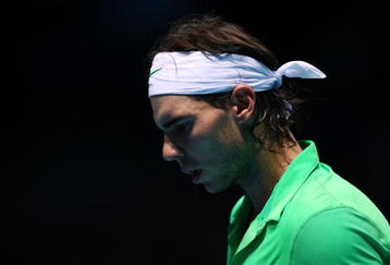 LONDON, ENGLAND - NOVEMBER 27:  Rafael Nadal of Spain reacts during the men's singles round robin match against Novak Djokovic of Serbia during the Barclays ATP World Tour Finals at the O2 Arena on November 27, 2009 in London, England.  (Photo by Clive Brunskill/Getty Images)