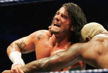 SYDNEY, AUSTRALIA - JUNE 15:  CM Punk wrestles Shelton Benjamin during WWE Smackdown at Acer Arena on June 15, 2008 in Sydney, Australia.  (Photo by Gaye Gerard/Getty Images)