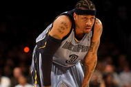 LOS ANGELES, CA - NOVEMBER 06:  Allen Iverson #3 of the Memphis Grizzlies on the court against the Los Angeles Lakers on November 6, 2009 at Staples Center in Los Angeles, California. The Lakers won 114-98. NOTE TO USER: User expressly acknowledges and agrees that, by downloading and/or using this Photograph, user is consenting to the terms and conditions of the Getty Images License Agreement.  (Photo by Stephen Dunn/Getty Images)