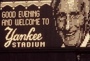 NEW YORK - SEPTEMBER 21: The likeness of long time Yankee Stadium public address announcer Bob Sheppard is seen on the scoreboard during pregame ceremonies prior to the start of the last regular season game at Yankee Stadium between the Baltimore Orioles and the New York Yankees on September 21, 2008 in the Bronx borough of New York City. The Yankees are playing their final season in the 85 year old ball park and plan on moving into the new Yankee Stadium across the street to start the 09 season. Sheppard has worked at the stadium for over 50 years but was unable to attend the last game due to illness.(Photo by Jim McIsaac/Getty Images) 