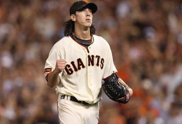 SAN FRANCISCO - AUGUST 28:  Tim Lincecum #55 of the San Francisco Giants celebrates in the 8th inning against the Colorado Rockies during a Major League Baseball game at AT&T Park on August 28, 2009 in San Francisco, California.  (Photo by Jed Jacobsohn/Getty Images)