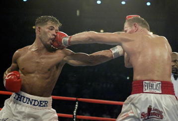 ATLANTIC CITY, NJ - JUNE 7:  Micky Ward lands a jab to Arturo Gatti during their Junior Welterweight bout at Boardwalk Hall on June 7, 2003 in Atlantic City, New Jersey. Gatti won a unanimous decision. (Photo by Al Bello/Getty Images)