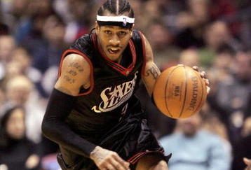 EAST RUTHERFORD, NJ - DECEMBER 10:  Allen Iverson #3 of the Philadelphia 76ers runs upcourt against the New Jersey Nets during their game at Continental Airlines Arena on December 10, 2005 in East Rutherford, New Jersey.The Sixers defeated the Nets 107-95. NOTE TO USER: User expressly acknowledges and agrees that, by downloading and or using this photograph, User is consenting to the terms and conditions of the Getty Images License Agreement.  (Photo by Jim McIsaac/Getty Images)             