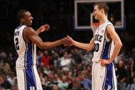NEW YORK - NOVEMBER 27: Nolan Smith #2 of the Duke Blue Devils celebrates the win with teammate Jon Scheyer #30 against the Connecticut Huskies during the Championship game at Madison Square Garden on November 27, 2009 in New York, New York.  (Photo by Nick Laham/Getty Images)