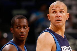 NEW ORLEANS - NOVEMBER 04: Rodrigue Beaubois #3 and Jason Kidd #2 of the Dallas Mavericks during the game against the New Orleans Hornets at New Orleans Arena on November 4, 2009 in New Orleans, Louisiana. NOTE TO USER: User expressly acknowledges and agrees that, by downloading and or using this photograph, User is consenting to the terms and conditions of the Getty Images License Agreement. (Photo by Chris Graythen/Getty Images)