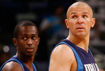 NEW ORLEANS - NOVEMBER 04:  Rodrigue Beaubois #3 and Jason Kidd #2 of the Dallas Mavericks during the game against the New Orleans Hornets at New Orleans Arena on November 4, 2009 in New Orleans, Louisiana.  NOTE TO USER: User expressly acknowledges and agrees that, by downloading and or using this photograph, User is consenting to the terms and conditions of the Getty Images License Agreement.  (Photo by Chris Graythen/Getty Images)