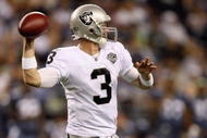 SEATTLE - SEPTEMBER 03:  Quarterback Charlie Frye #3 of the Oakland Raiders passes the ball during the game against the Seattle Seahawks on September 3, 2009 at Qwest Field in Seattle, Washington. (Photo by Otto Greule Jr/Getty Images)   