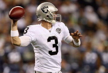 SEATTLE - SEPTEMBER 03:  Quarterback Charlie Frye #3 of the Oakland Raiders passes the ball during the game against the Seattle Seahawks on September 3, 2009 at Qwest Field in Seattle, Washington. (Photo by Otto Greule Jr/Getty Images)   