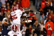 AUBURN, AL - NOVEMBER 27: Rolando McClain #25 and Justin Woodall #27 of the Alabama Crimson Tide knock down a hail mary pass in the end zone by the Auburn Tigers at Jordan-Hare Stadium on November 27, 2009 in Auburn, Alabama. (Photo by Kevin C. Cox/Getty Images)