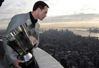 NEW YORK - NOVEMBER 24:  Jimmie Johnson 2009 NASCAR Sprint Cup Series Champion poses for a photo at the top of the Empire State Building on November 24, 2009 in New York City. Jimmie Johnson is celebrating after winning his forth consecutive NASCAR Sprint Cup Series Championship.  (Photo by Mike Stobe/Getty Images for NASCAR)
