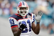 JACKSONVILLE, FL - NOVEMBER 22:  Reciever Terrell Owens #81 of the Buffalo Bills celebrates a touchdown against the Jacksonville Jaguars at Jacksonville Municipal Stadium on November 22, 2009 in Jacksonville, Florida.  (Photo by Marc Serota/Getty Images)