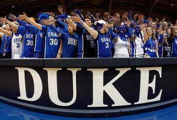 DURHAM, NC - FEBRUARY 11:  The Cameron Crazies taunt the North Carolina Tar Heels before they face the Duke Blue Devils on February 11, 2009 at Cameron Indoor Stadium in Durham, North Carolina.  (Photo by Kevin Cox/Getty Images)