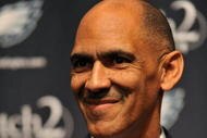 PHILADELPHIA - AUGUST 14: Tony Dungy speaks at a press conference introducing Michael Vick at the NovaCare Complex on August 14, 2009 in Philadelphia, Pennsylvania. Vick signed a one-year contract, with a second year option, with the Eagles. (Photo by Larry French/Getty Images)